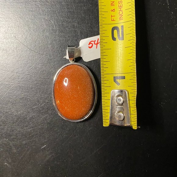 Vintage Gold Sand Semi-Precious Gemstone & Sterling Silver Pendant - Picture 4 of 7